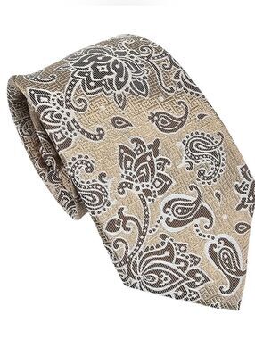 PAUL FREDRICK Tan Brown Paisley Silk Tie Old Money Designer
